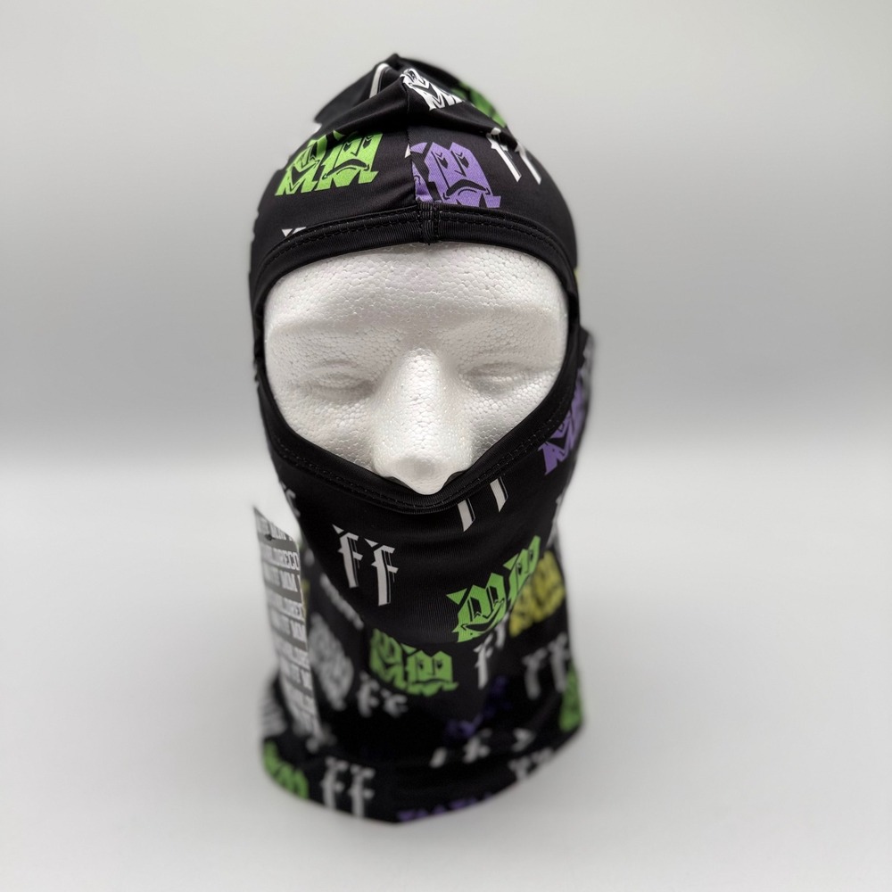 Natwrldreco Balaclava Face Mask Black Gothic Logo Print FF MM Streetwear NWT